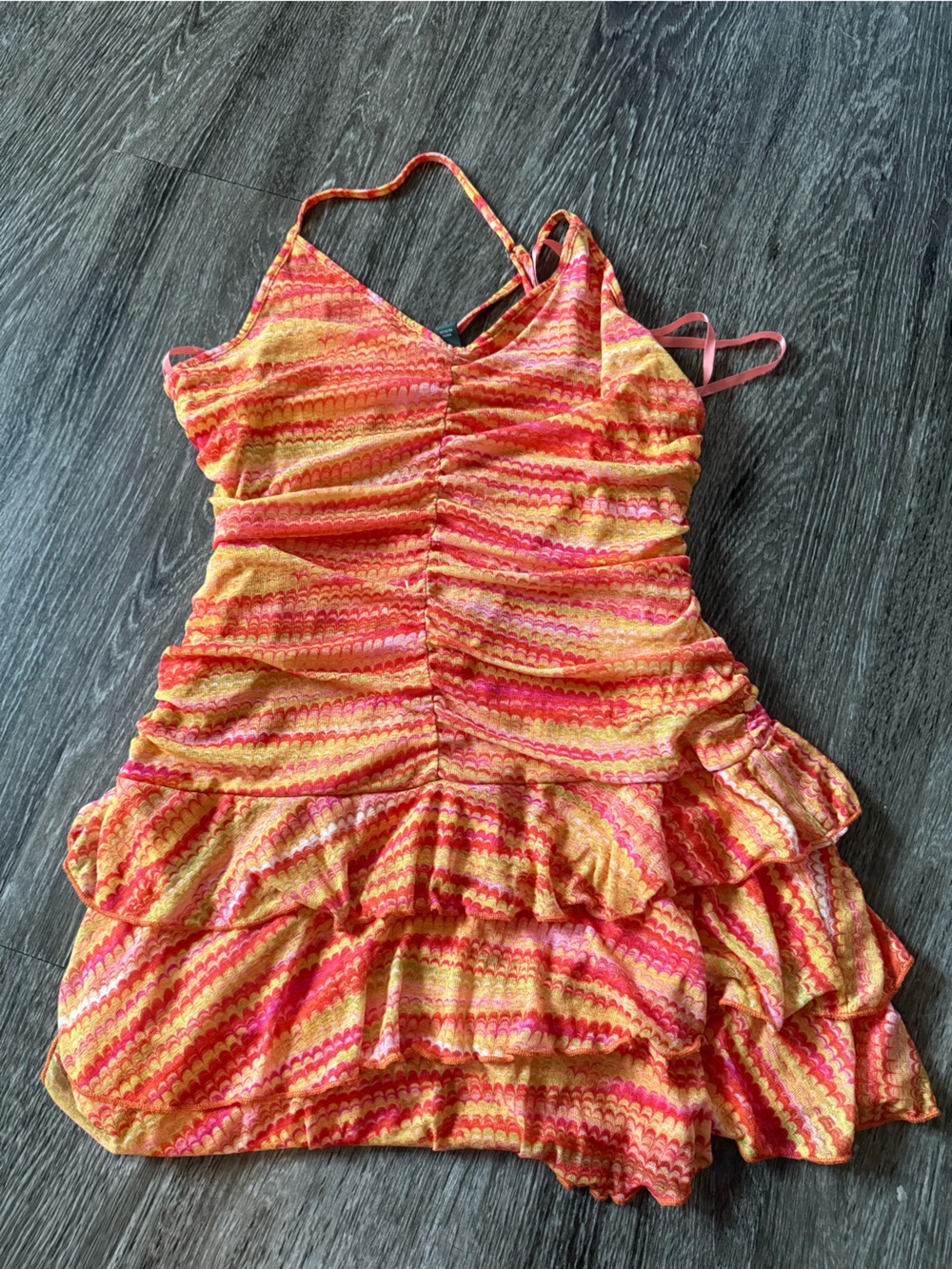 wild fable Orange and Pink Ruffle Tiered Sundress